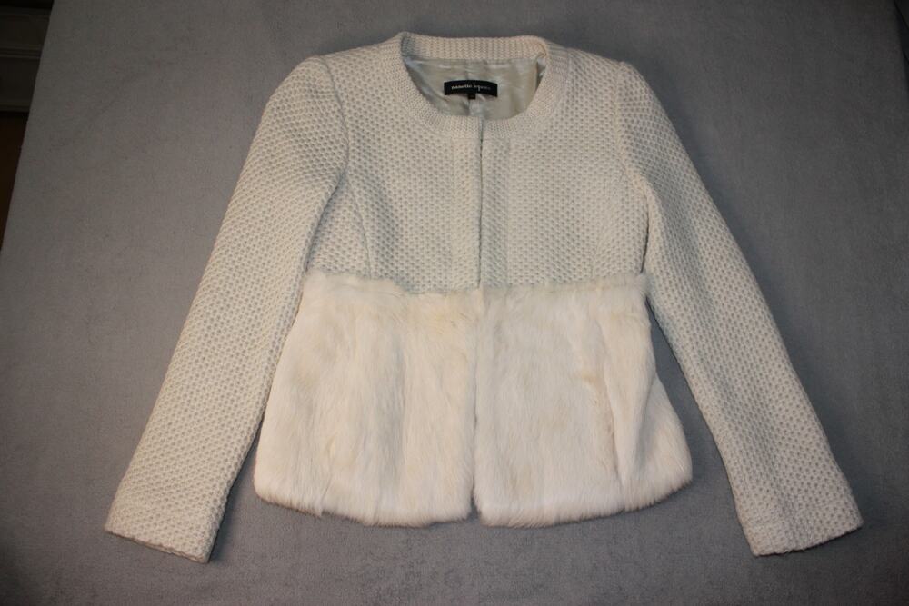 Nanette Lepore, Blazer, Women's, Size M, Ivory, Real Fur, Quiet luxury Coquette,
